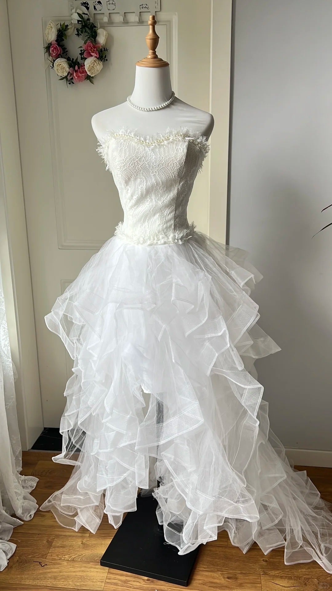 Charming Homecoming Dress Sweetheart Pearl Tulle Hi-Lo Back to School Outfits Party Dress  D6453