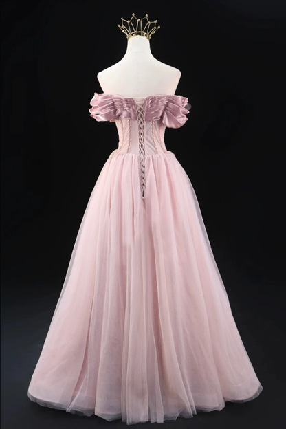 Lovely A-Line Off the Shoulder Tulle Prom Dress Evening Party Dress MD7195