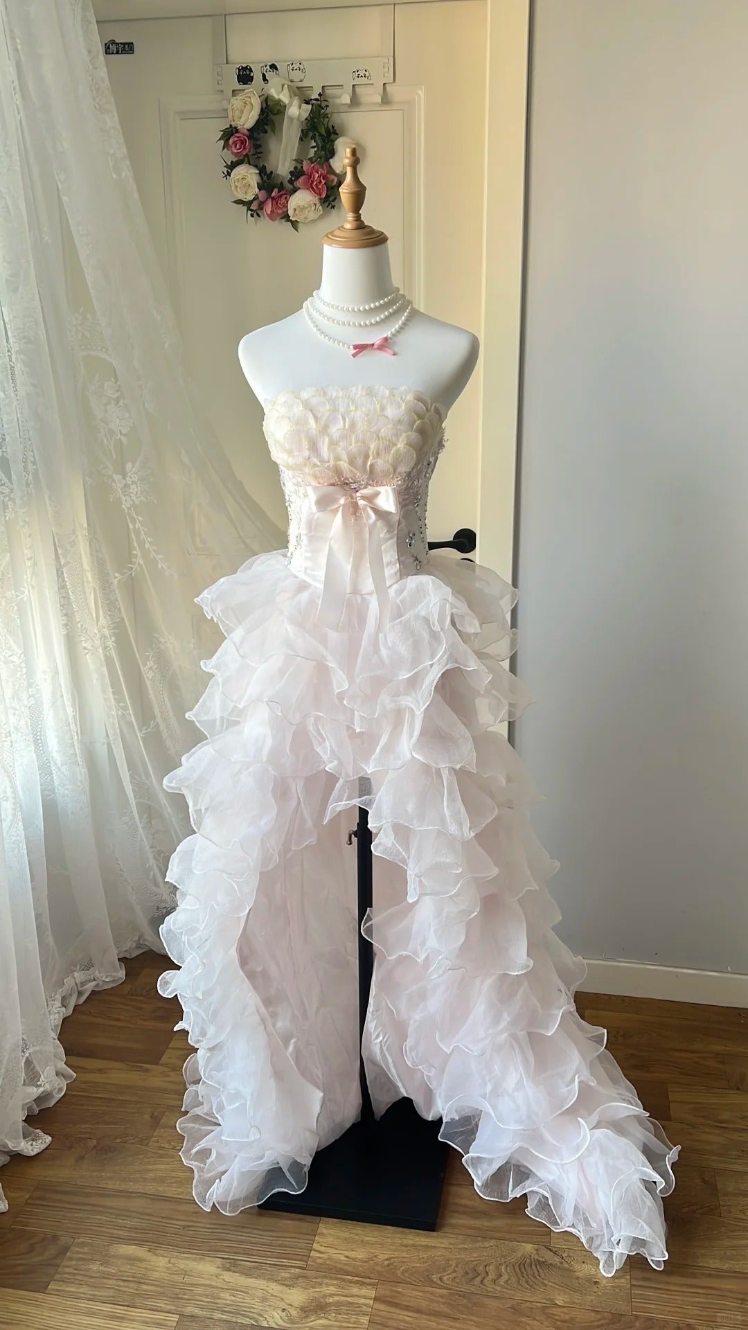 Stunning Homecoming Dress Strapless Tulle Hi-Lo Bowknot Back to School Outfits Party Dress  D6454