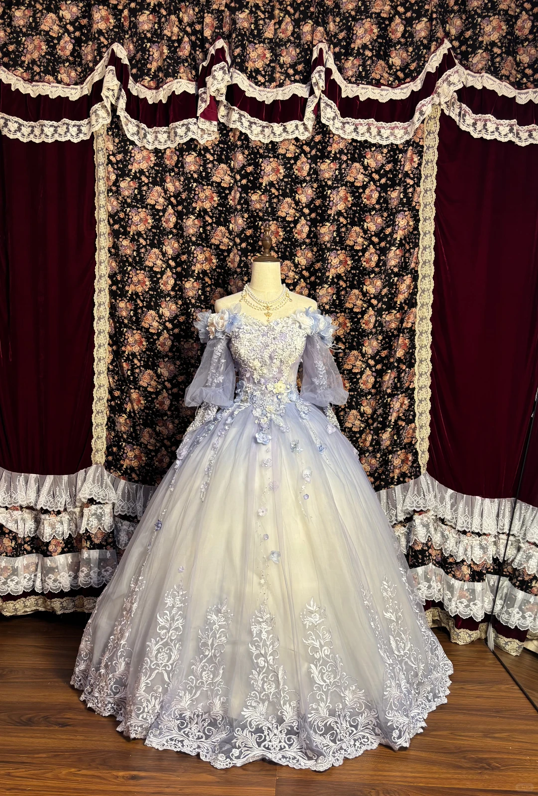 Vintage Lilac Ombre Ball Gown Long Sleeve Appliques Tulle Prom Dress Sweet 16 Dress SH5778