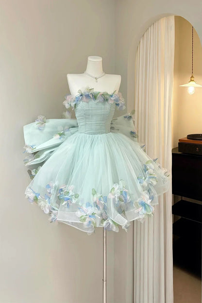 New Arrival Homecoming Dress Strapless  Flouncing Pleated Bowknot Short Prom Dress Back to School Outfits Party Dress  D6006