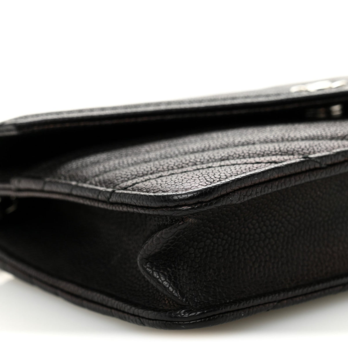 Goatskin Chevron Quilted Statement Wallet On Chain WOC Black