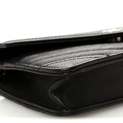 Goatskin Chevron Quilted Statement Wallet On Chain WOC Black