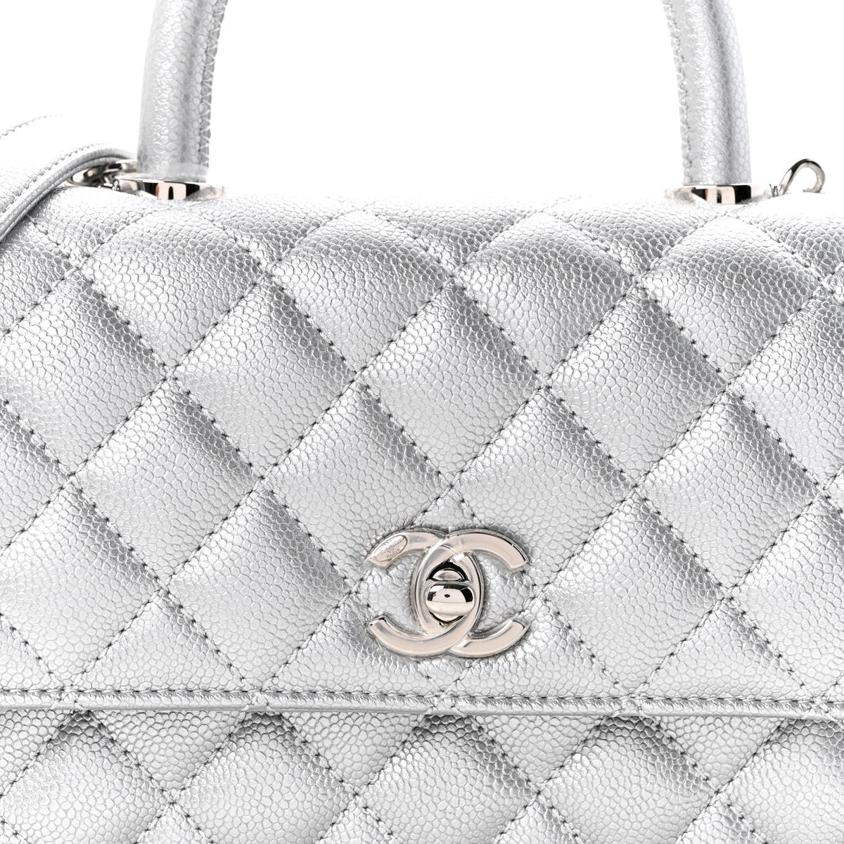 Metallic Caviar Quilted Mini Coco Handle Flap Silvery