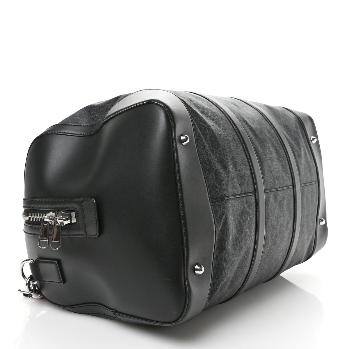 Soft GG Supreme Monogram Appia Calfskin Web Large Carry On Duffle Bag Black Grey