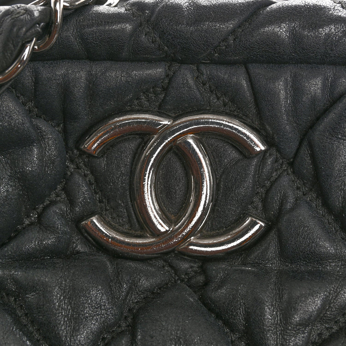 Calfskin Bubble Quilt Bowler Black