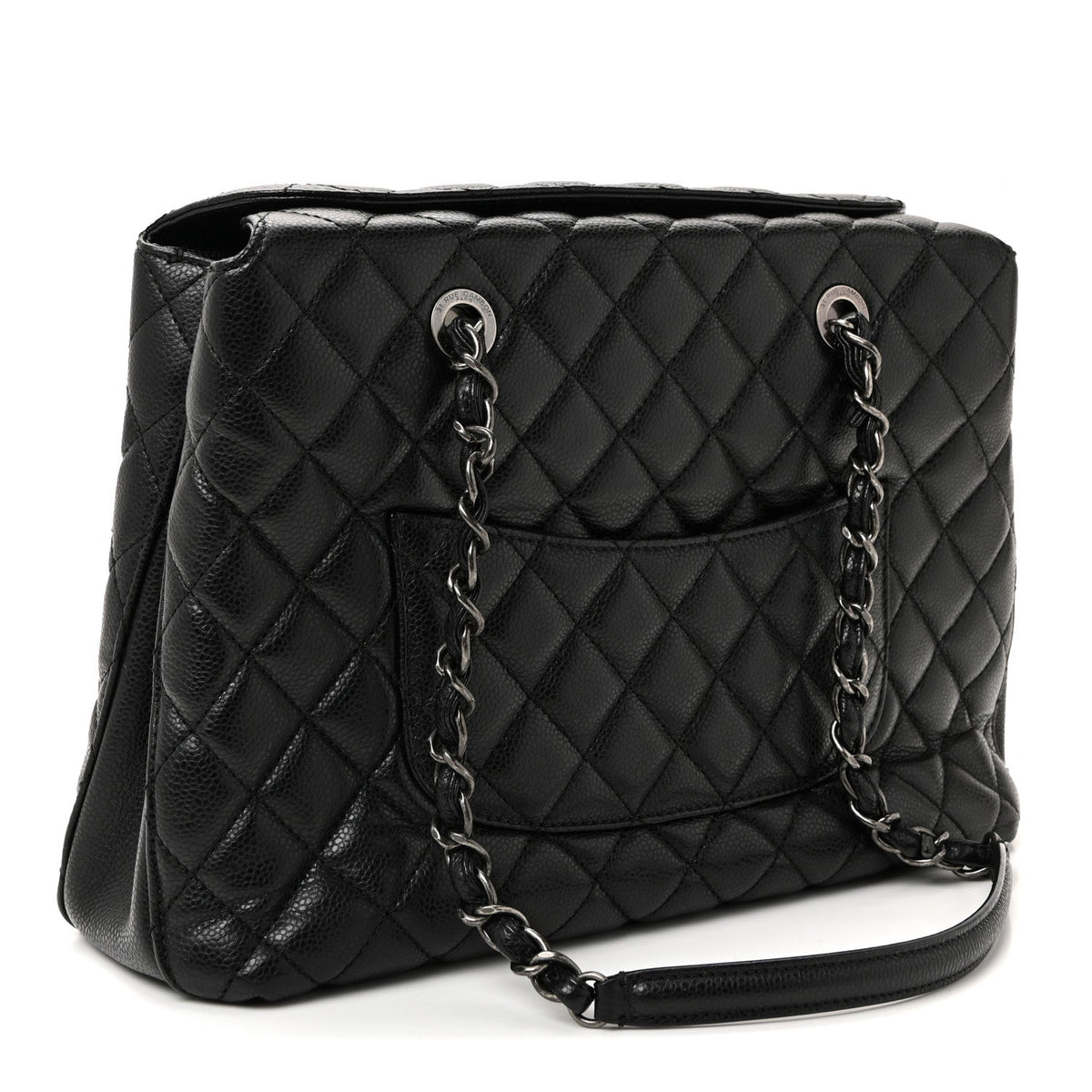 Caviar Quilted Small City Shopping Tote Black