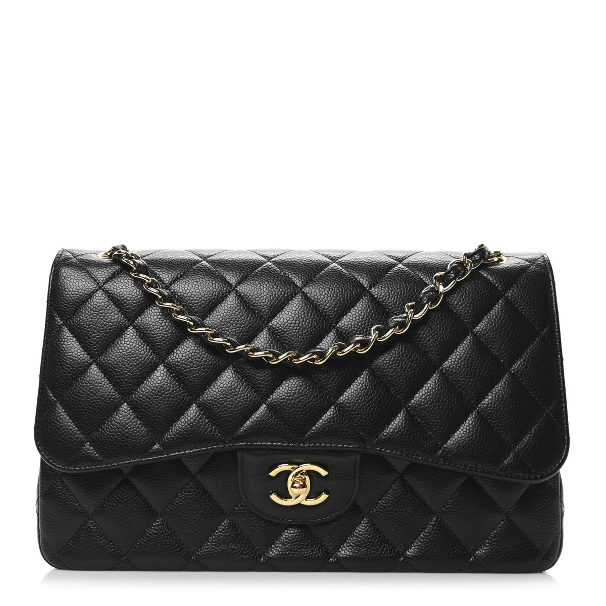 Caviar Quilted Jumbo Double Flap Black