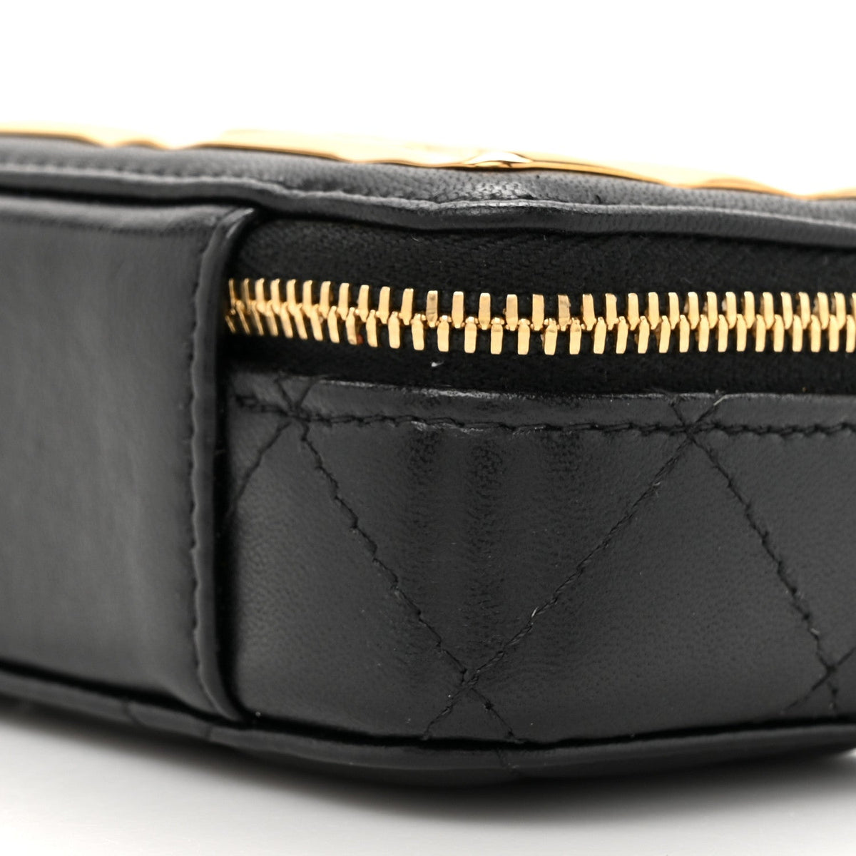 Lambskin Quilted Mini Golden Plate Clutch With Chain Black