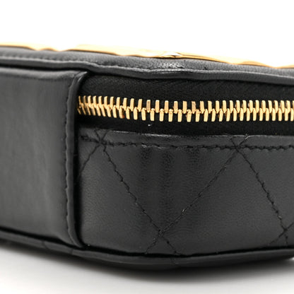 Lambskin Quilted Mini Golden Plate Clutch With Chain Black
