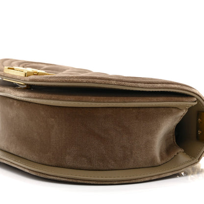 Velvet Quilted Small Boy Messenger Bag Beige