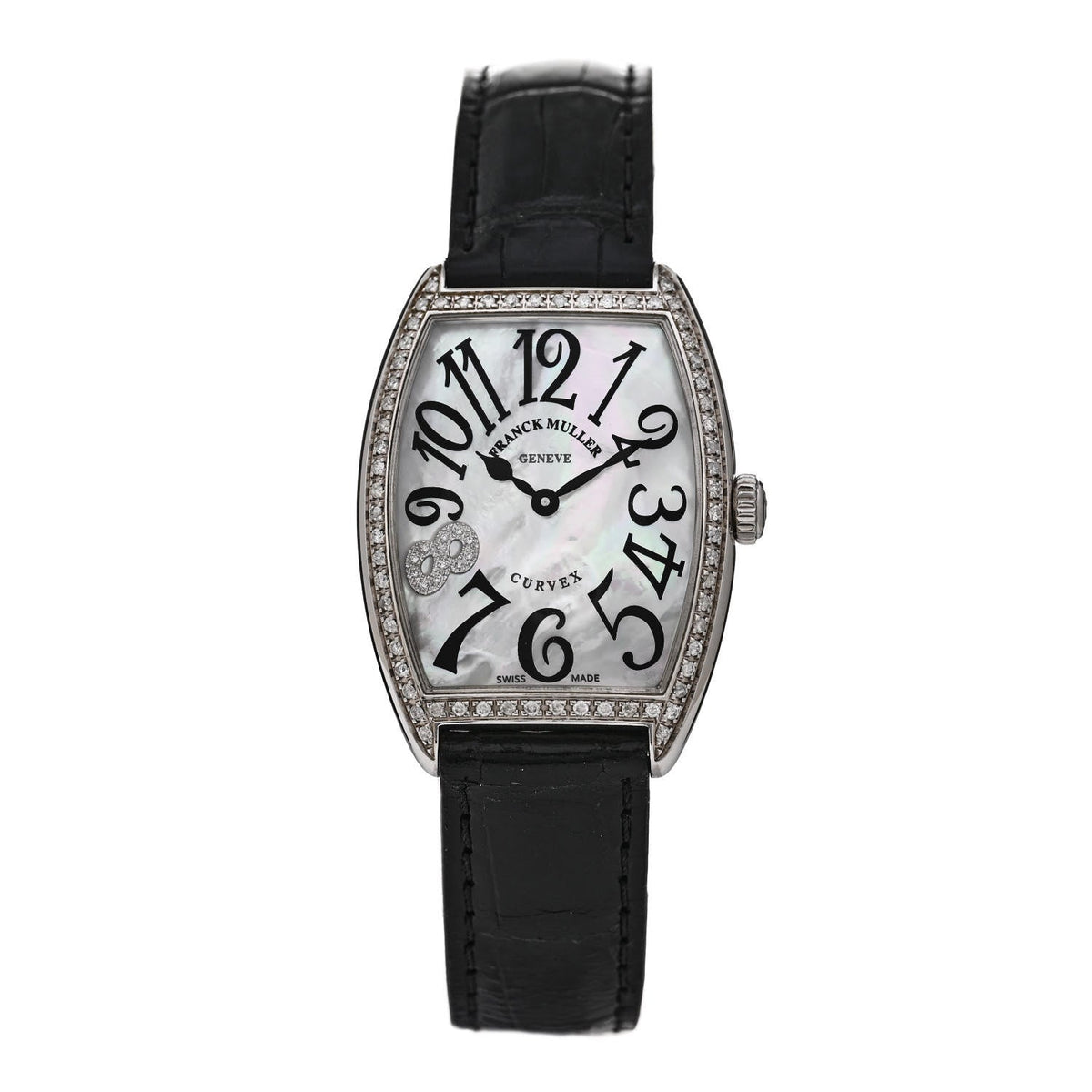 Stainless Steel Alligator Diamond Bezel Mother of Pearl 31mm Cintree Curvex Quartz Watch 2852BQZ