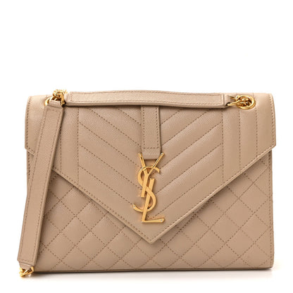 Grain De Poudre Textured Mixed Matelasse Medium Triquilt Monogram Satchel Dark Beige
