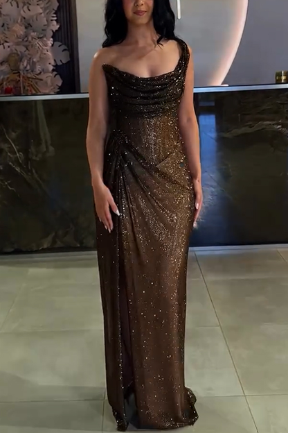 Gorgeous One Shoulder Mermaid Long Formal Party Dress with Split MD7461
