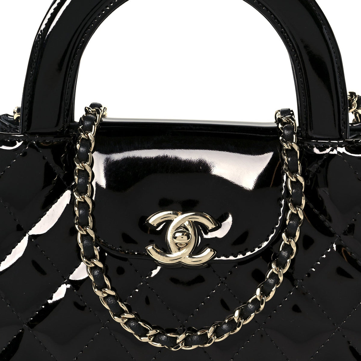 Mirror Calfskin Quilted Nano Kelly Shopper Black