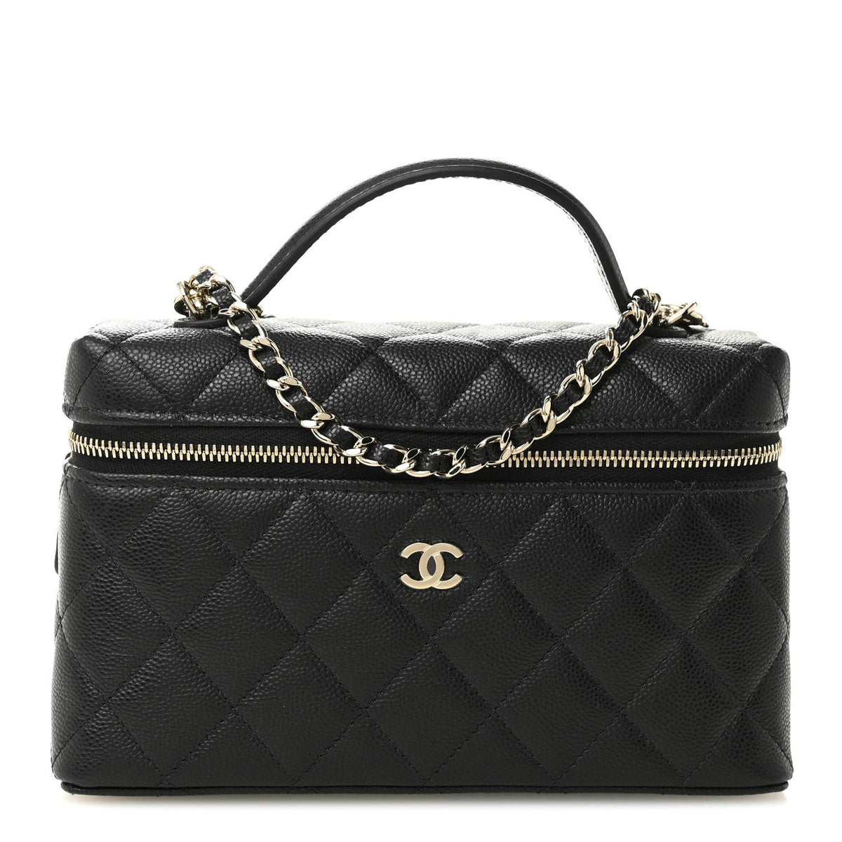 Caviar Quilted Top Handle Slim Vanity With Chain Black