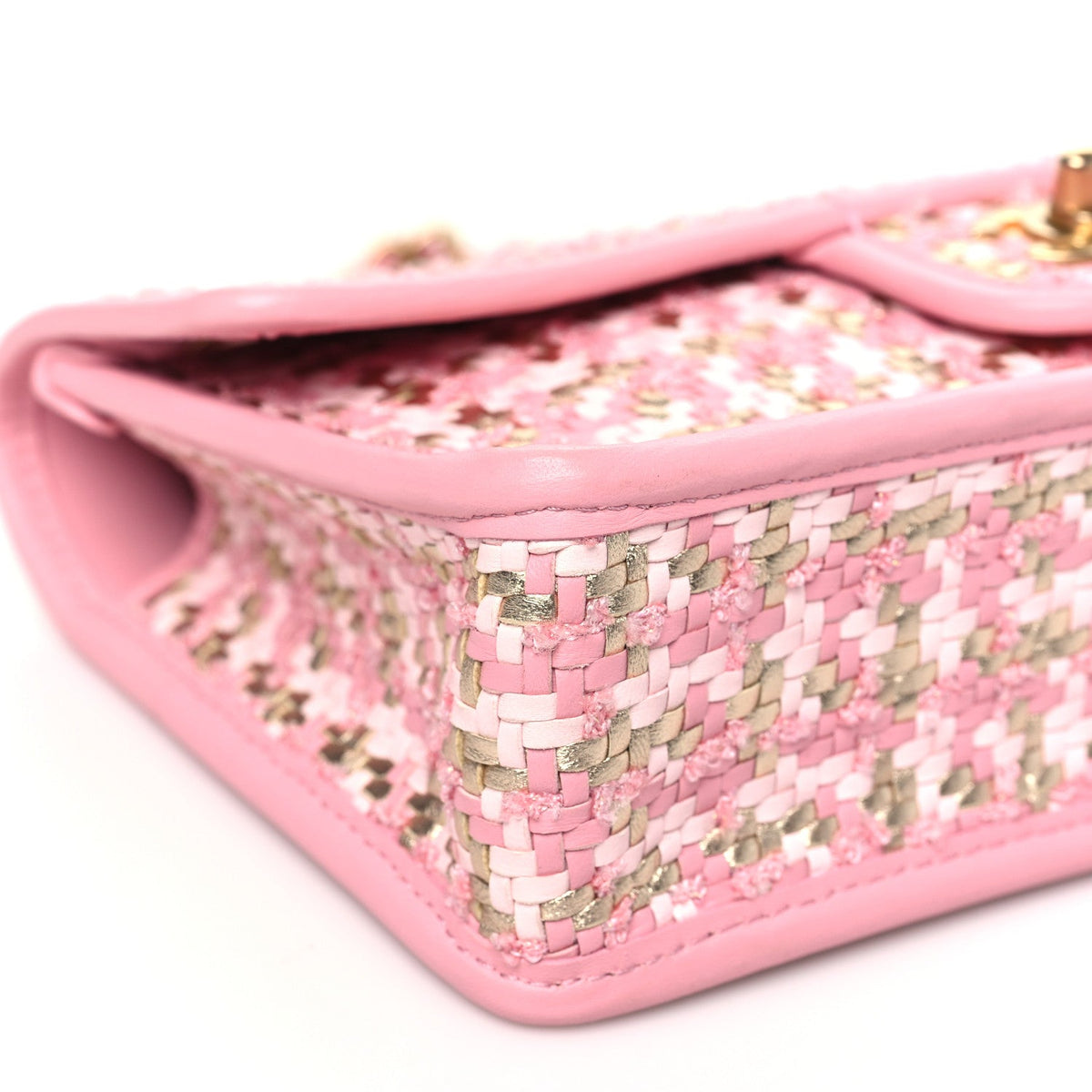 Metallic Lambskin Viscose Woven Flap Pink Gold
