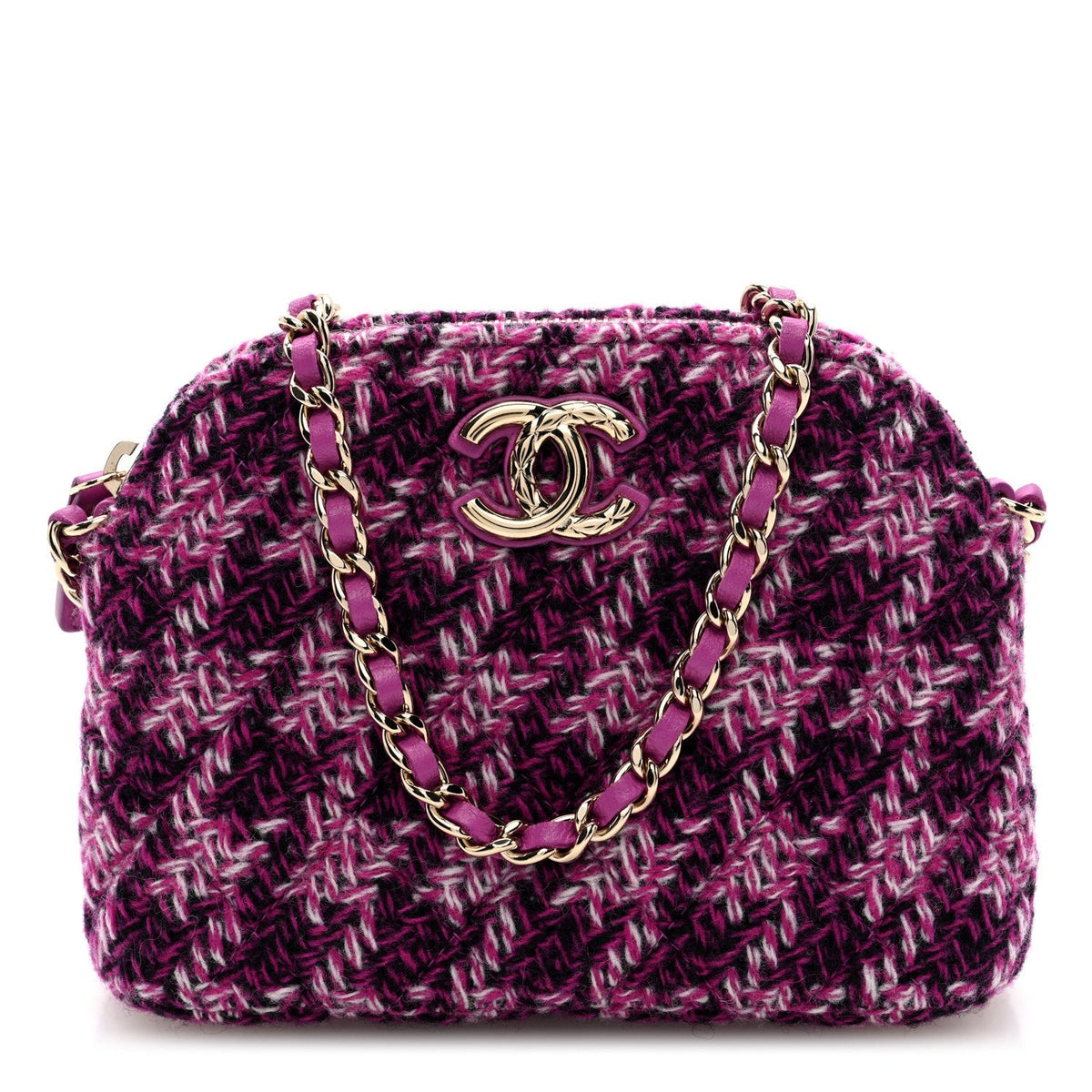 Tweed Quilted Mini Clutch With Chain Purple