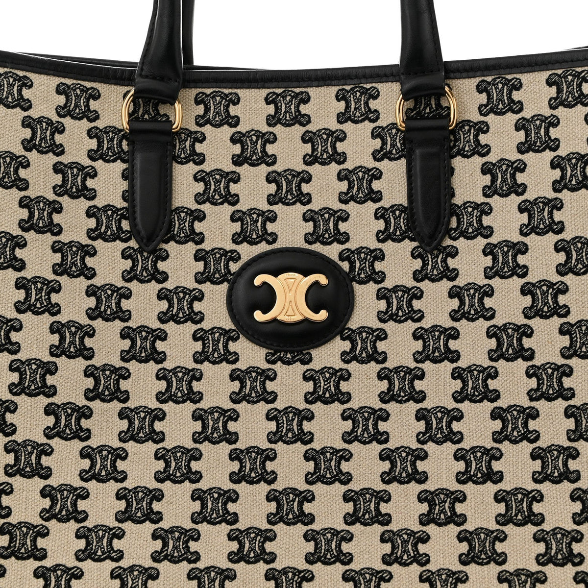 Canvas Calfskin Triomphe Embroidered Horizontal Cabas Black
