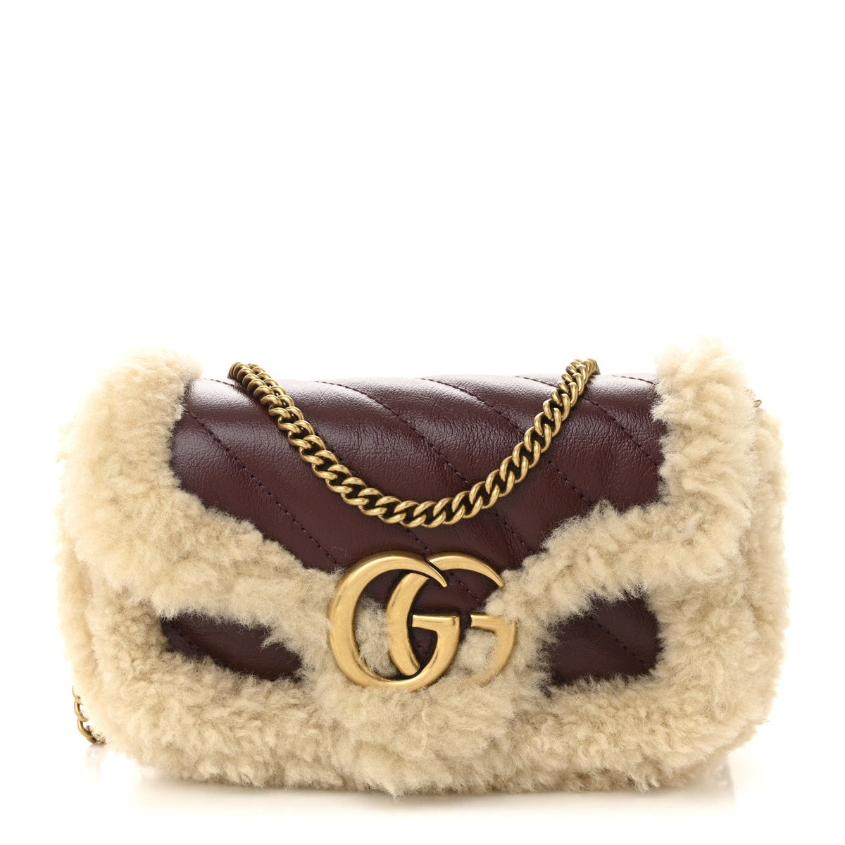 Azalea Calfskin Wool Matelasse Diagonal Super Mini GG Marmont Shoulder Bag Sand Desert