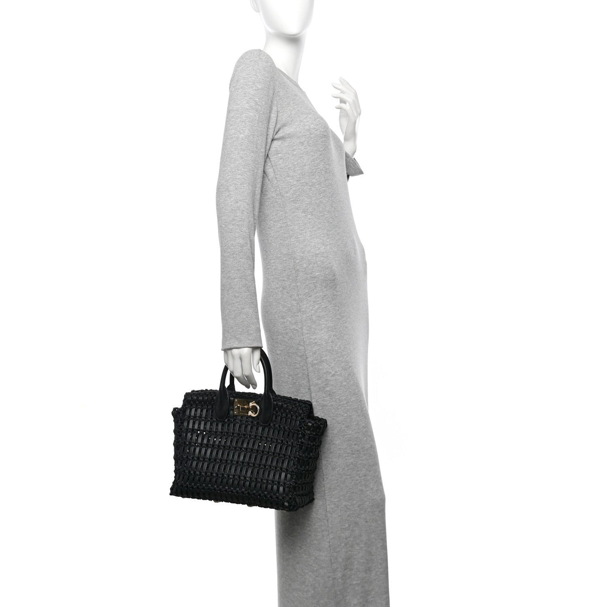 Raffia Calfskin The Studio Box Tote Black