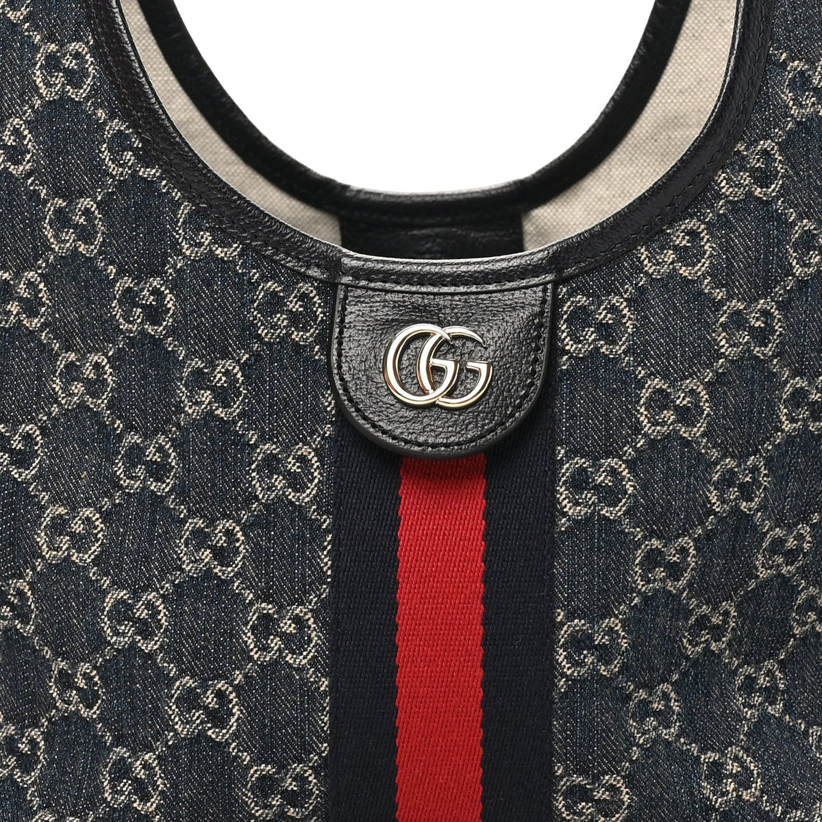 Denim GG Monogram Web Small Giglio Tote Blue White