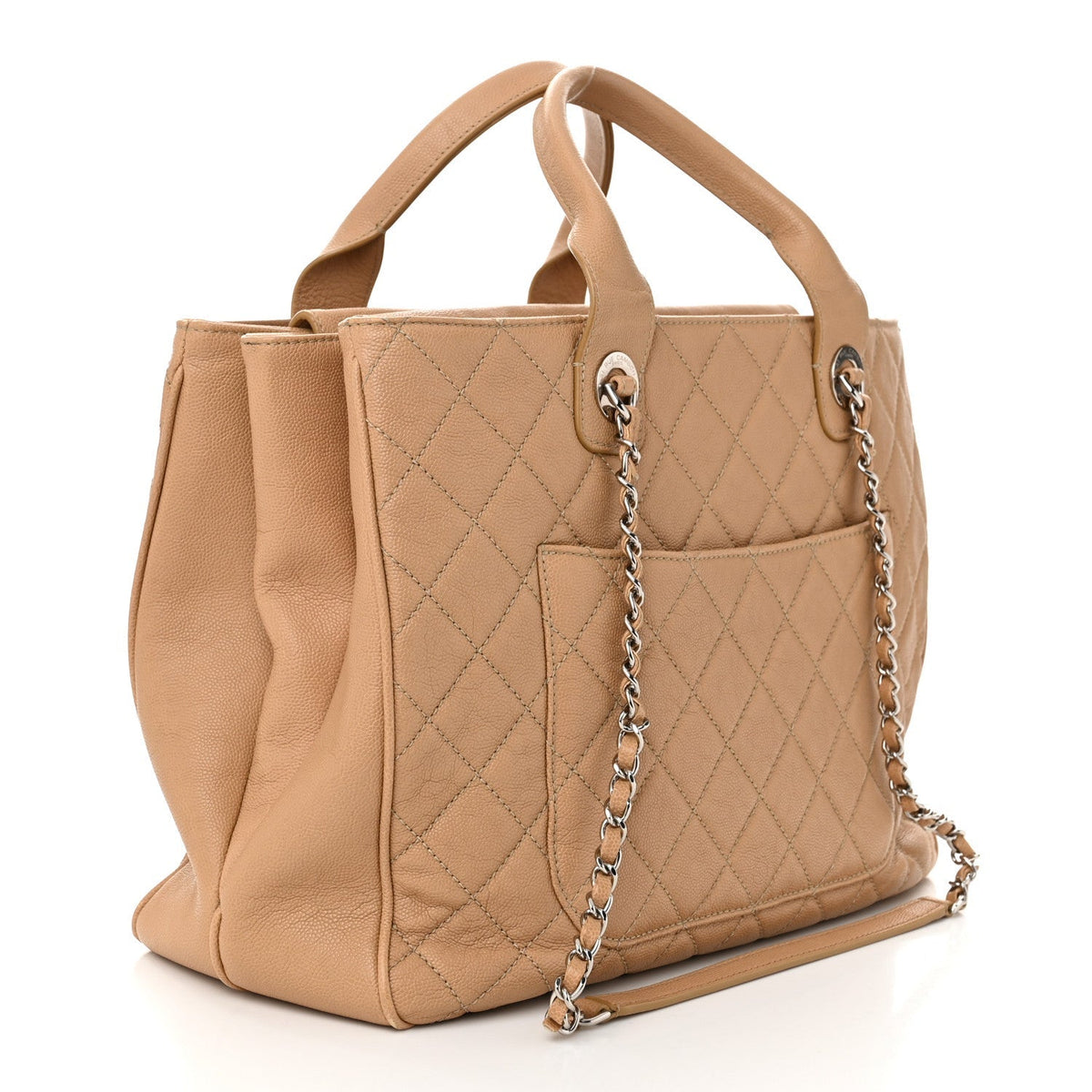 Caviar Quilted Large Urban Companion Top Handle Shopping Tote Beige