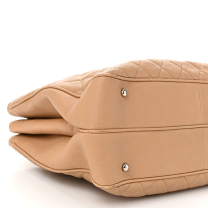 Caviar Quilted Large Urban Companion Top Handle Shopping Tote Beige