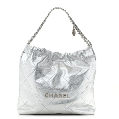 Metallic Calfskin Quilted Chanel 22 Silver