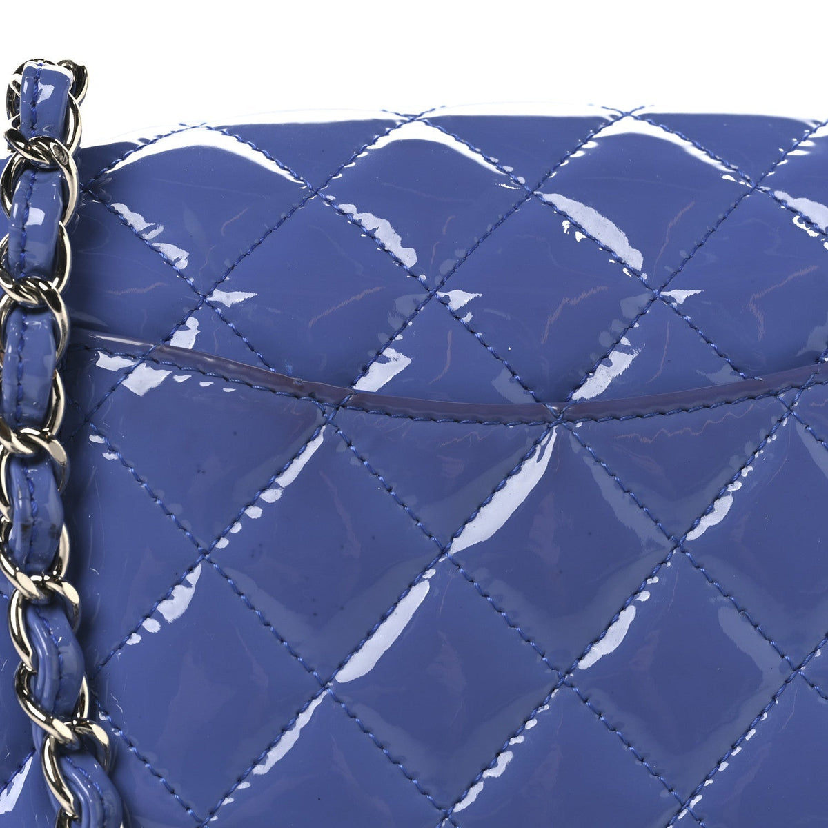 Patent Calfskin Quilted Mini Rectangular Flap Blue
