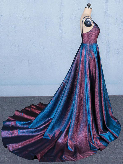 A Line V Neck Sleeveless Prom Dress, Spaghetti Straps Long Evening Dresses  M1847