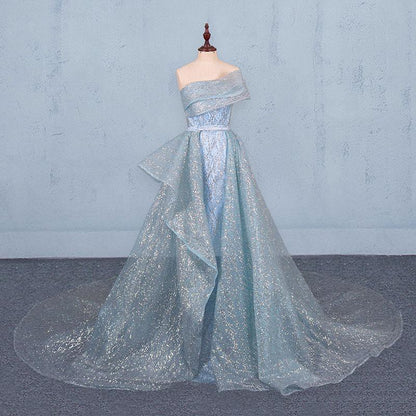 Gorgeous Strapless Puffy Prom Dress, Glitter Sheath Evening Dress with Detachable Train  M1851