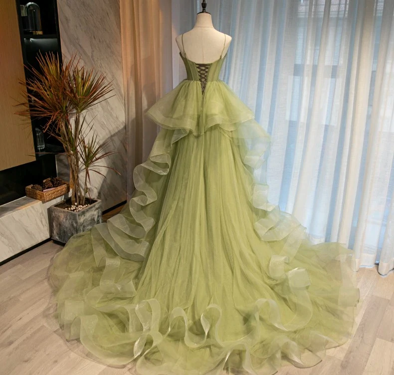 Beautiful Light Green Sweetheart Layers Princess Formal Gown, Green Tulle Long Party Dress prom dress M5761