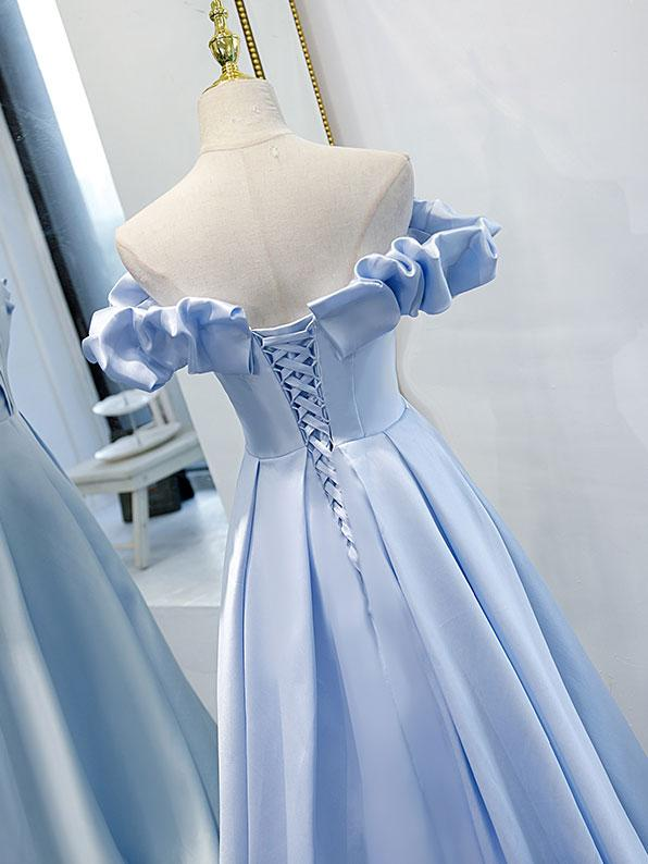 Blue A-line off shoulder long prom dress, formal dresses, blue evening dress M5862