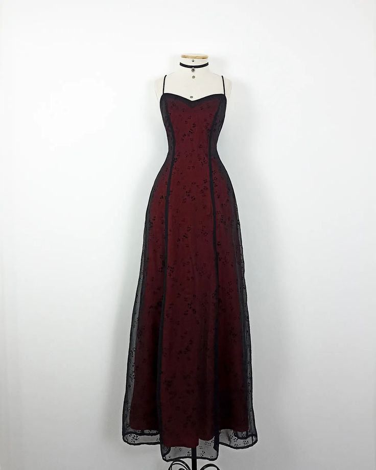 Burgundy Spaghetti Straps A-Line Vintage Long Evening Party Dresses, D1235