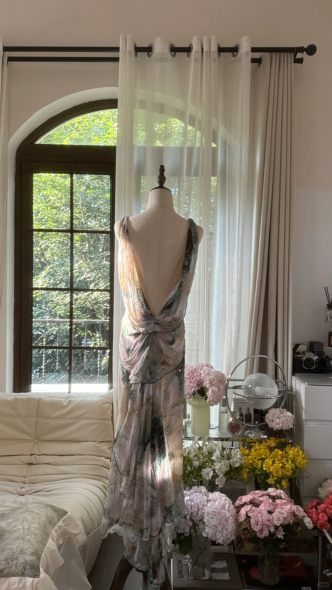 Vintage Shinny Spaghetti Strap Backless Sweetheart Design Romantic Chiffon Evening Dress Prom Dress D1486