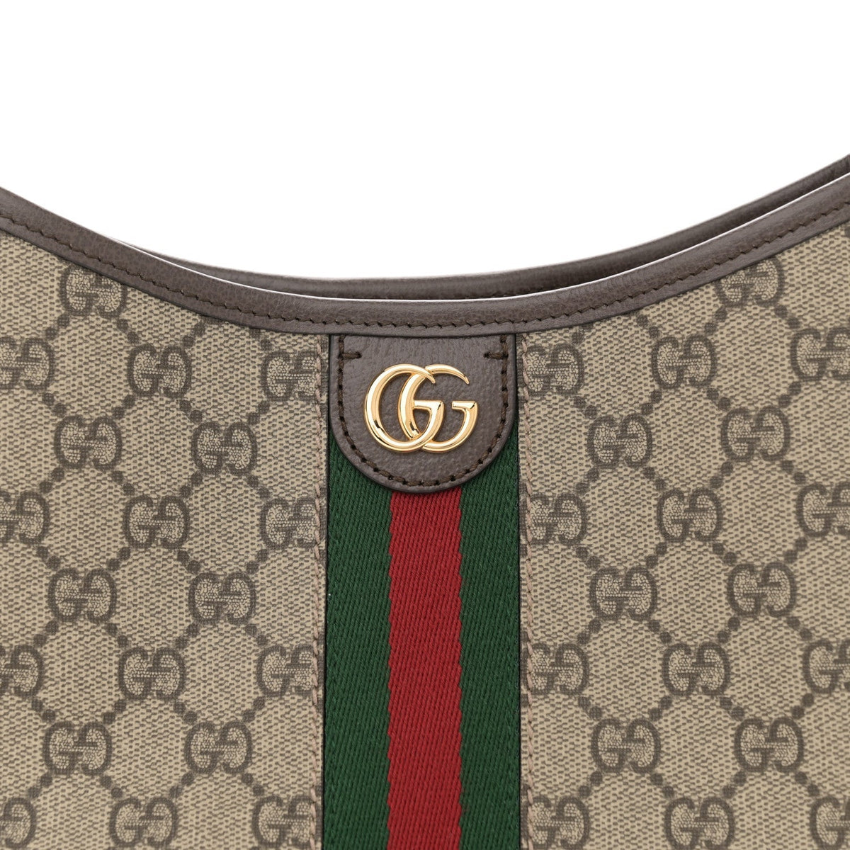 GG Supreme Monogram Textured Dollar Calfskin Web Small Ophidia Bucket Shoulder Bag Beige Ebony New Acero