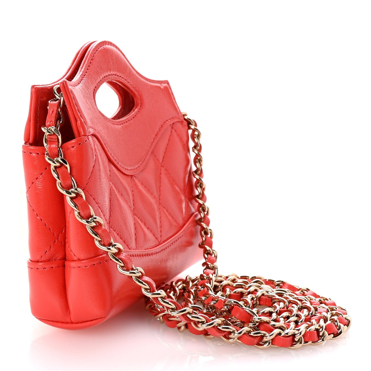 Shiny Lambskin Quilted Micro 31 Clutch With Chain Red