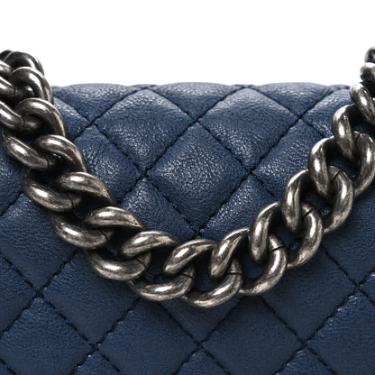 Calfskin Quilted Small Top Handle Boy Flap Navy
