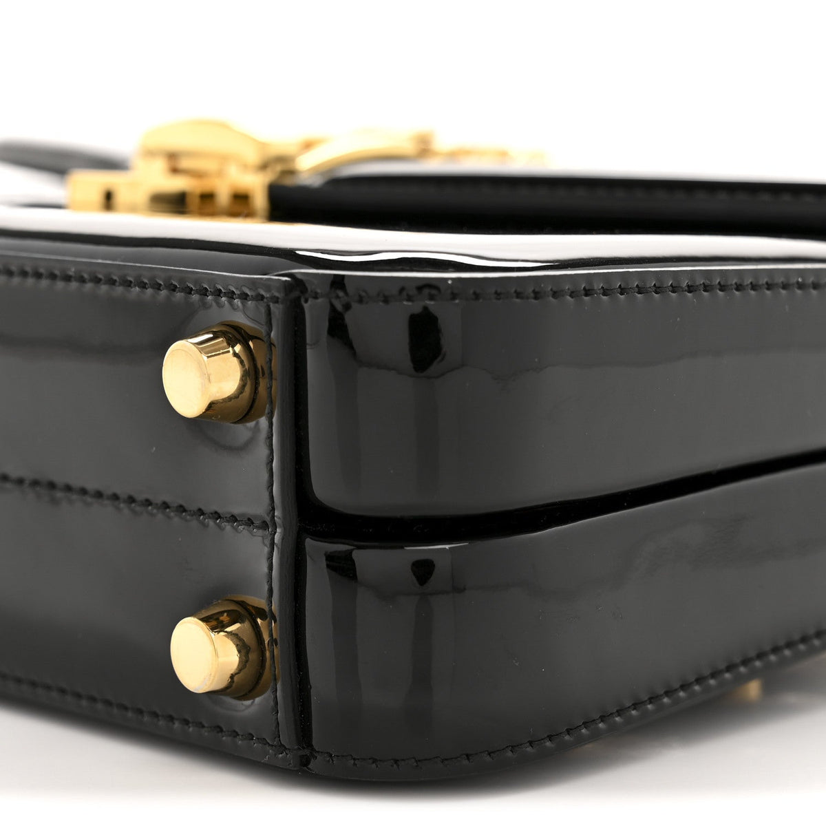 Mousse Top Patent Mini Sylvie 1969 Top Handle Bag Black