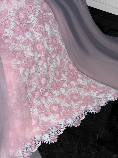 Vintage Pink Applique Bow Design A-Line Prom Dress Evening Dress D1688