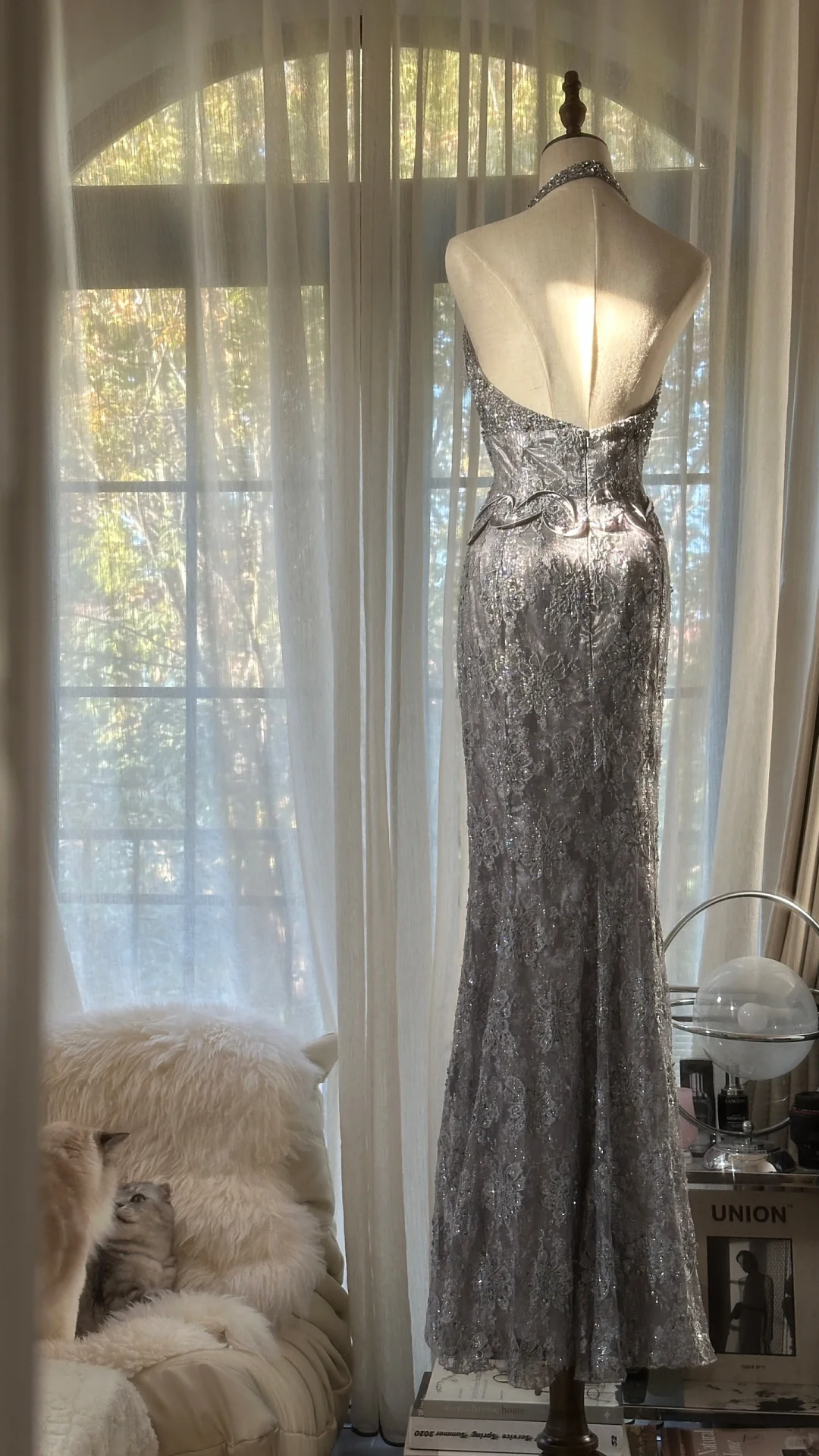 Vintage Silvery V-neck Sparkling Sequin Design Romantic Chiffon Evening Dress Prom Dress D1516