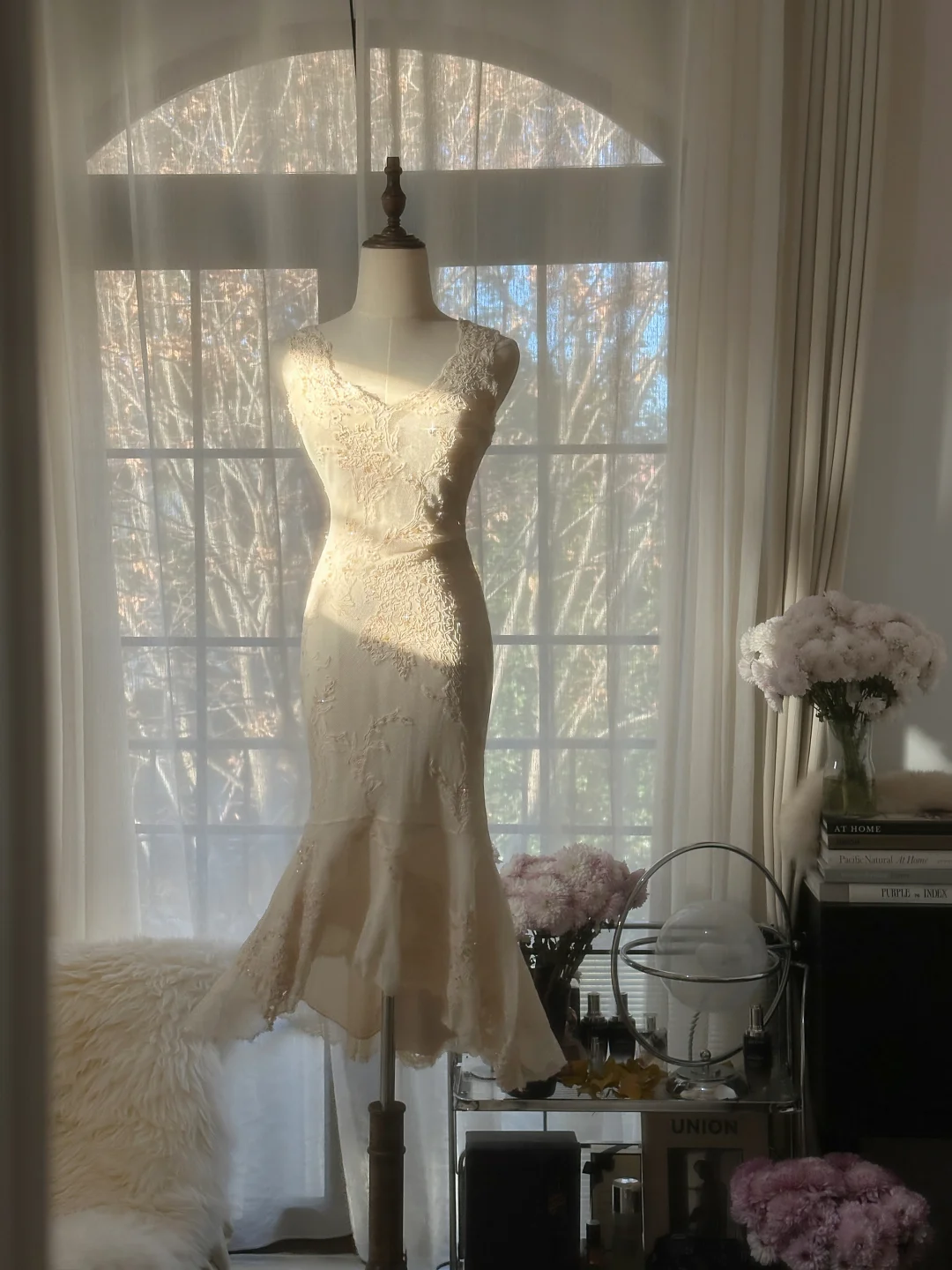 Elegant Sleeveless Ivory Mermaid Chiffon Ankle Length Vintage Party Dress, D950