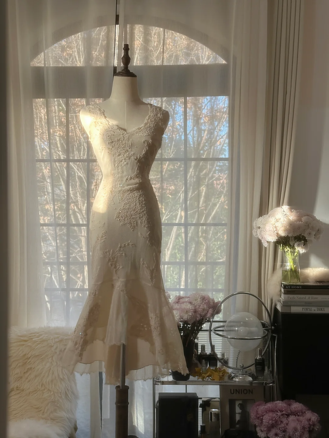 Elegant Sleeveless Ivory Mermaid Chiffon Ankle Length Vintage Party Dress, D950