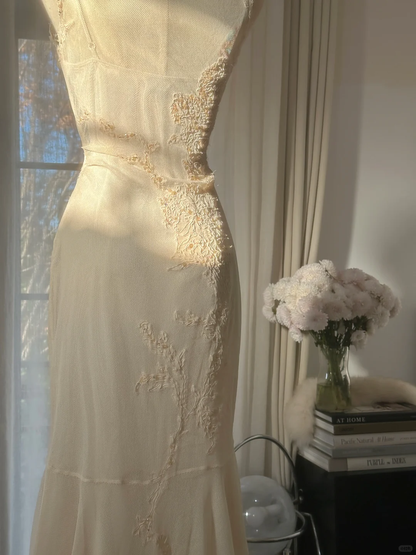 Elegant Sleeveless Ivory Mermaid Chiffon Ankle Length Vintage Party Dress, D950