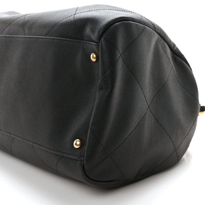 Grained Calfskin Lambskin Quilted Large Bowling Bag Black