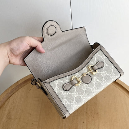GUCCI HORSEBIT 1955 MINI BAG ‎BEIGE AND WHITE GG SUPREME 18CM ‎‎699296 UULBG 9683