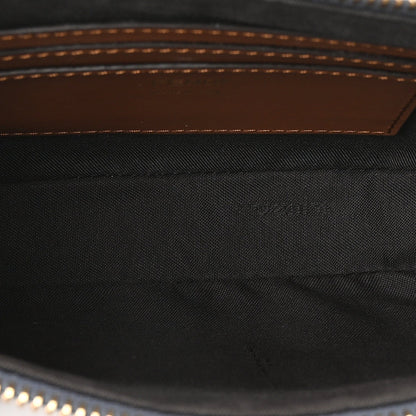 Denim Vitello Fringe FF Embroidered Baguette Pouch Myrtle Dark Nut