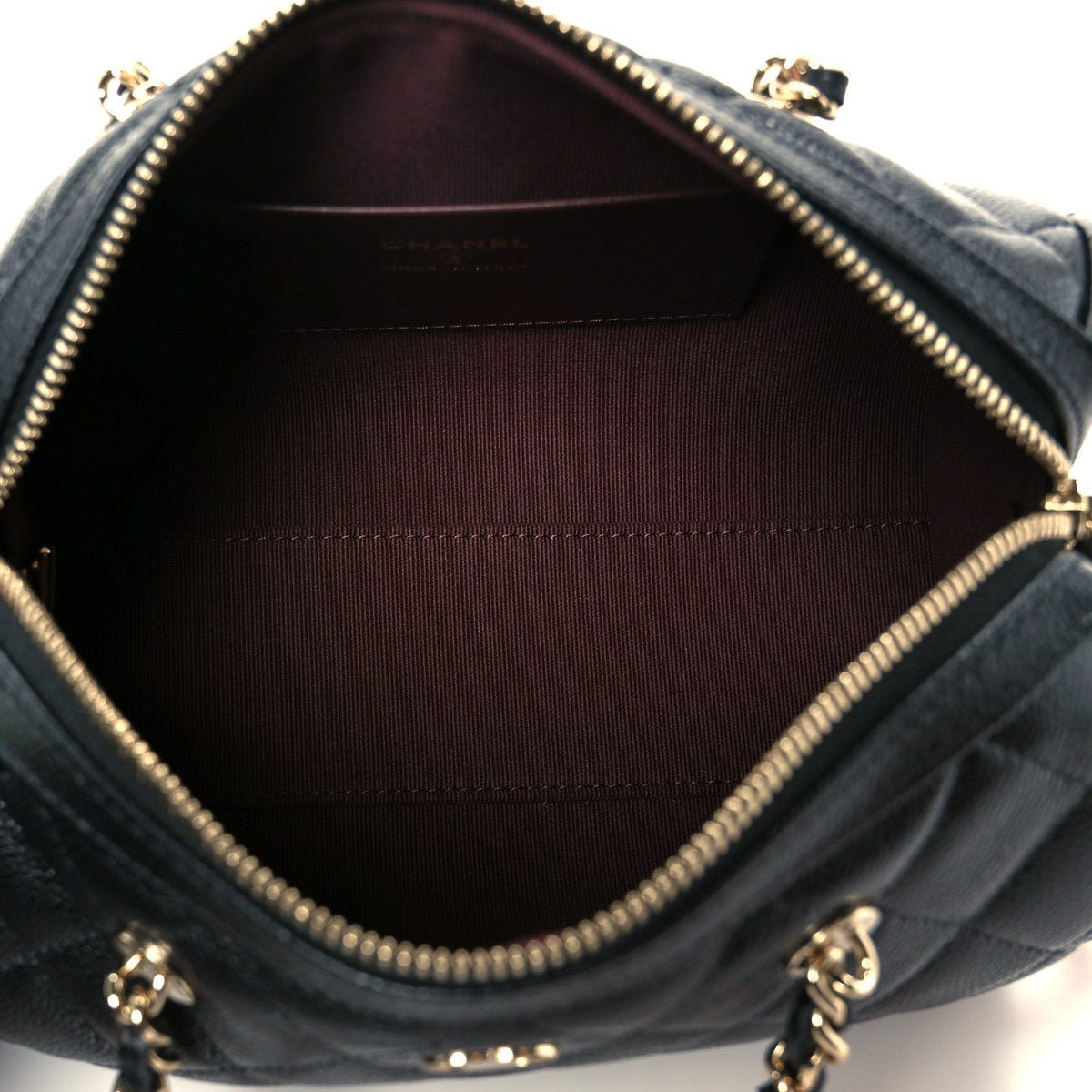 Caviar Quilted Barrel Clutch With Chain Black