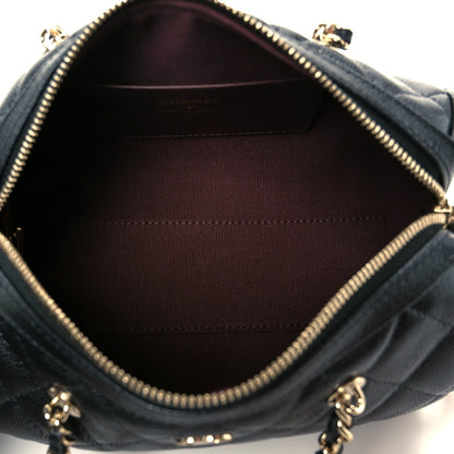 Caviar Quilted Barrel Clutch With Chain Black